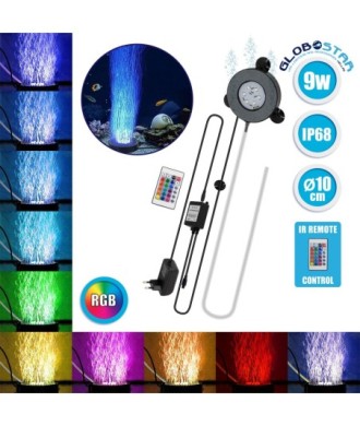 GloboStar® 79683 Φωτιστικό Ενυδρείου & Οξυγονωτής - Μηχανισμός Φυσαλίδων Φ10cm LED 9W 180° AC 230V Αδιάβροχο IP68 με Ασύρματο Χειριστήριο IR Πολύχρωμο RGB